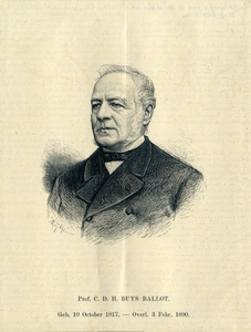104274 Portret van professor C.H.D. Buys Ballot, geboren 10 oktober 1817, hoogleraar in de wis- en natuurkunde aan de ...
